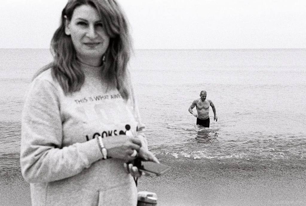 woman, man on the beach