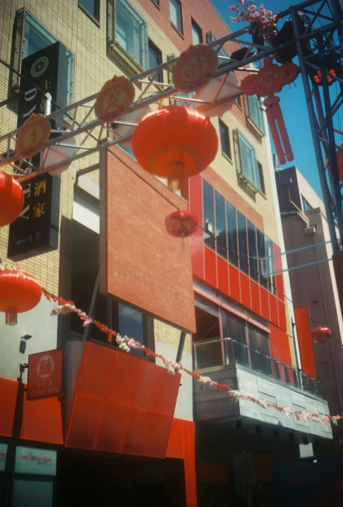 Red and cream building, with oriental decorations