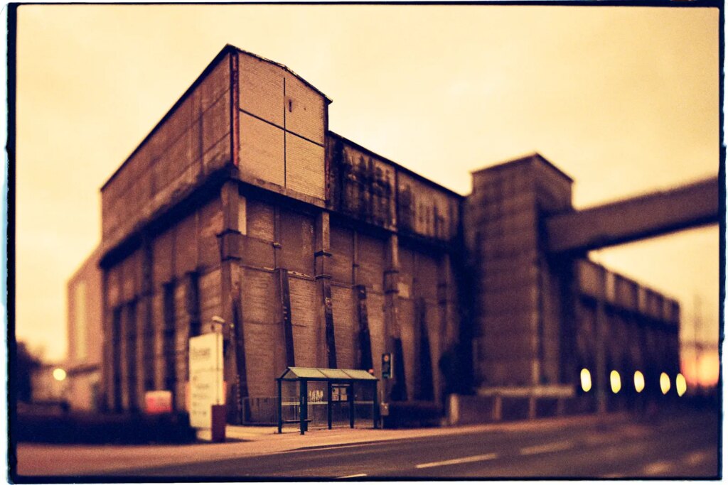 architectural photograph taken on Lomography Redscale film