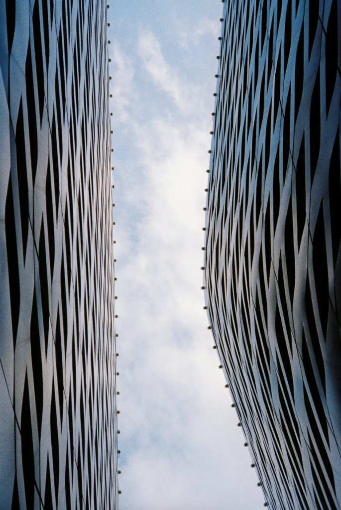 Abstract photo of architecture with blue sky