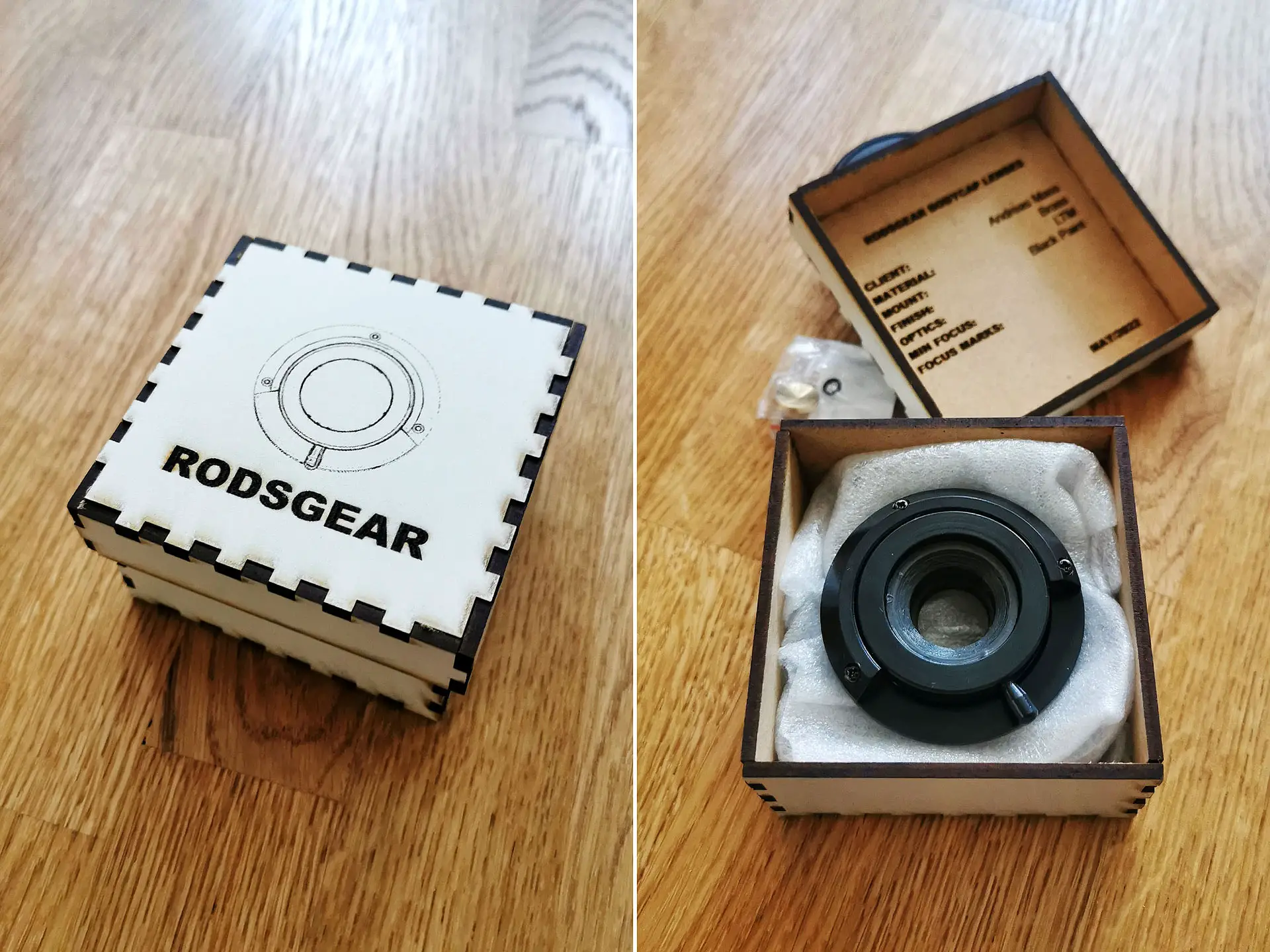 Rodrigo Silva's helicoid adapter in its original box.