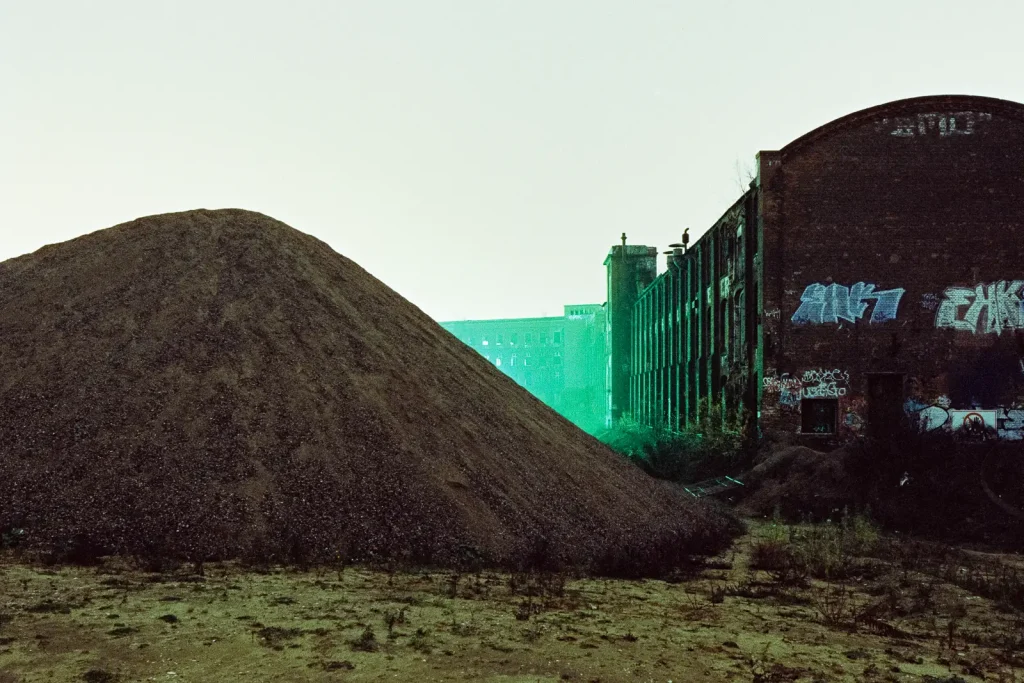 abandoned rubber factory of Continental AG shot at night on CineStill film