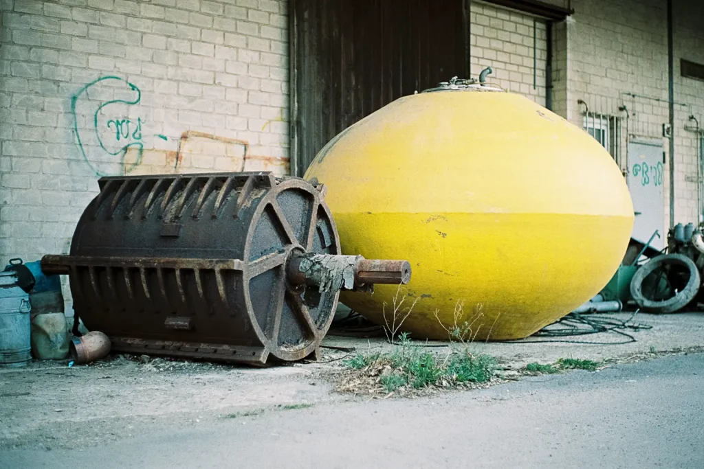 Machine parts resting at the boneyard.