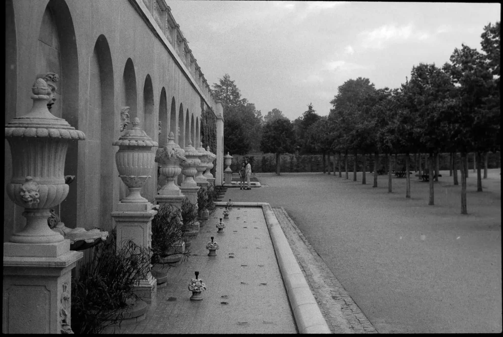 Gardens exterior, rainy day