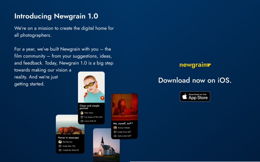 Newgrain analogue photography mobile app