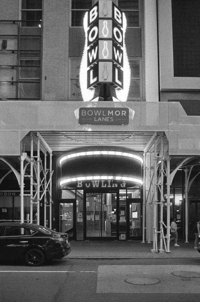 Bowling Alley in theater district of NYC on Ilford Delta 35mm Film