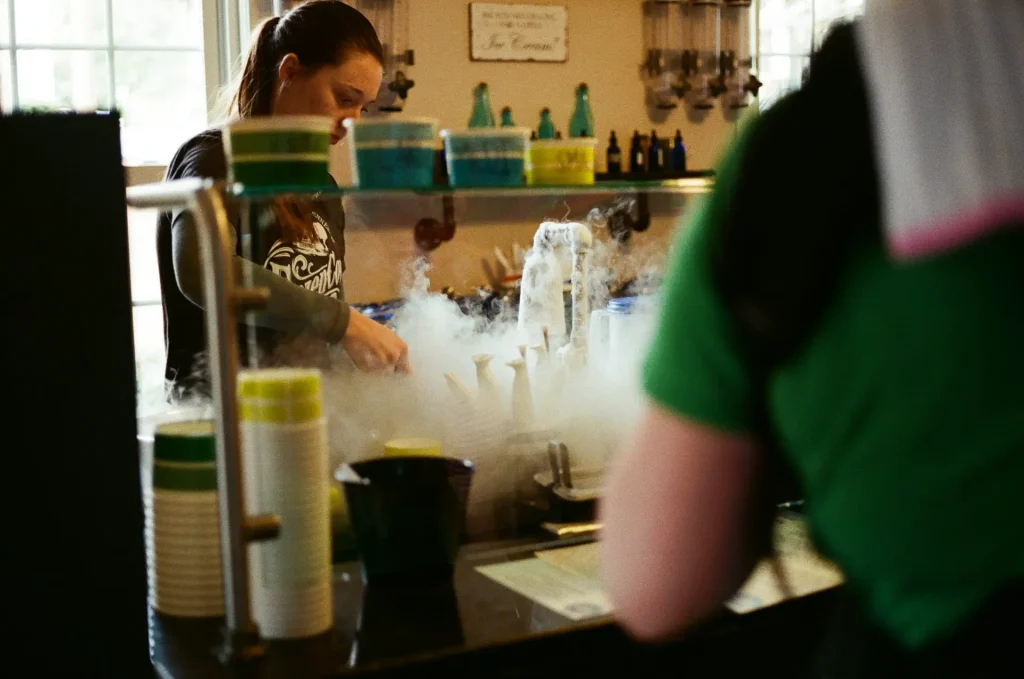 A woman making ice cream