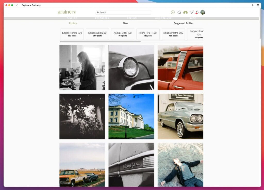 screenshot of explore page of grainery app