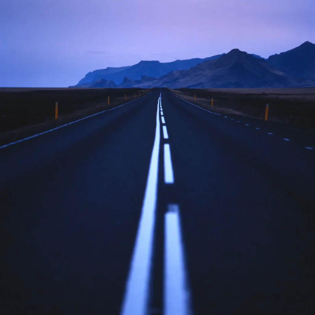 long empty road into mountains