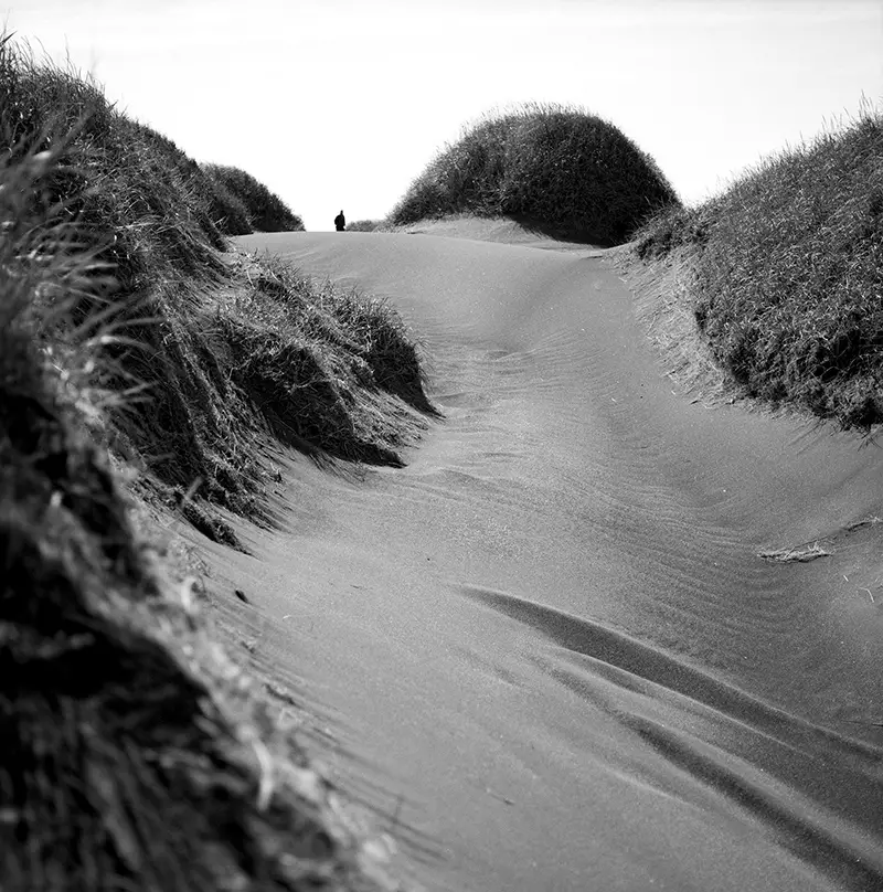 man at the top of a big sand dune