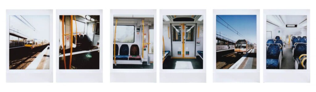 A set of instax photos of trains