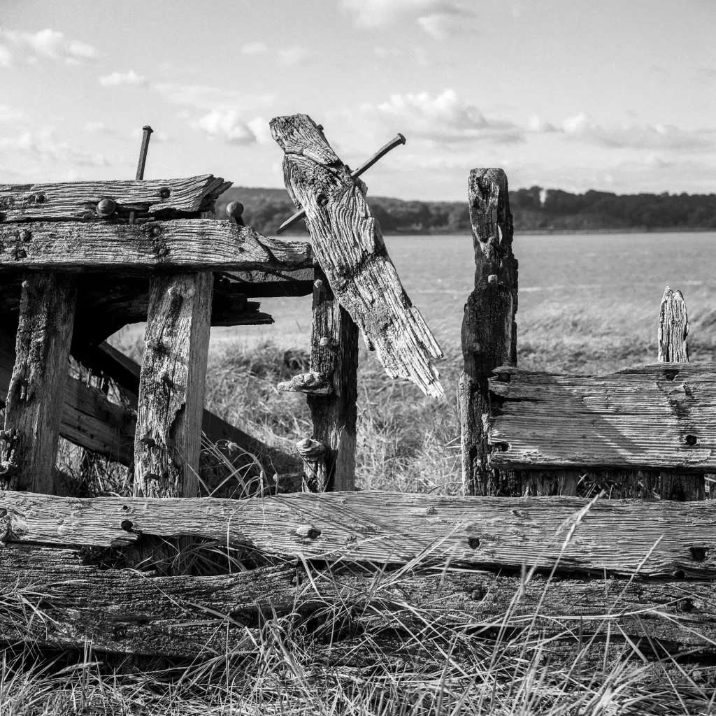 Beached boat on the banks of the Severn. Taken with Rolleiflex 3.5F.