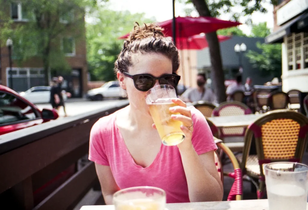 Enjoying a pint on the patio.