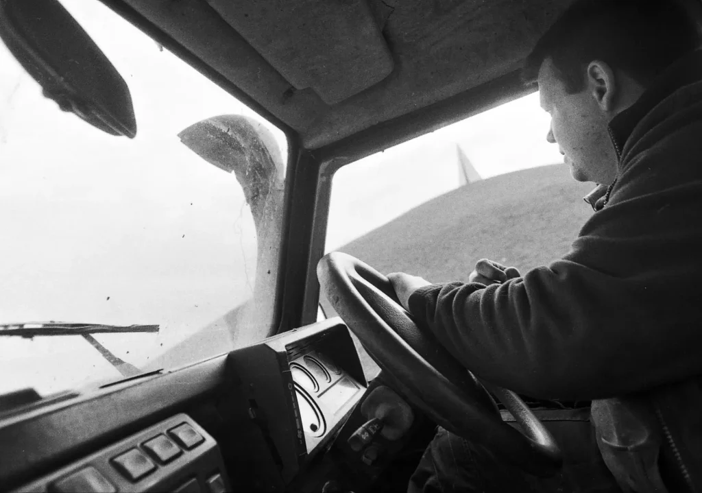 Passenger in the landrover used to herd the sheep in tandem with the sheepdog