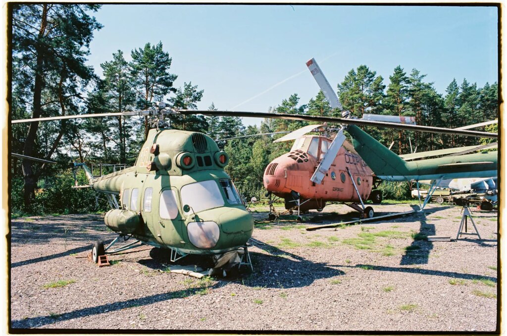 two decrepit Soviet helicopters
