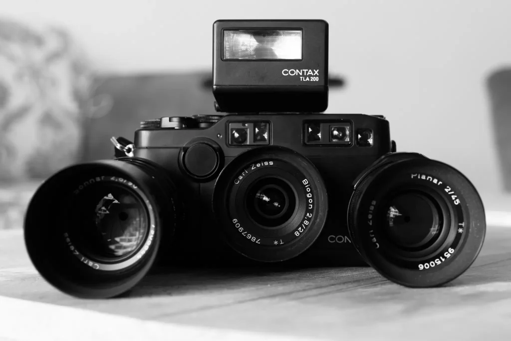 Contax G2 camera system with 3 lenses