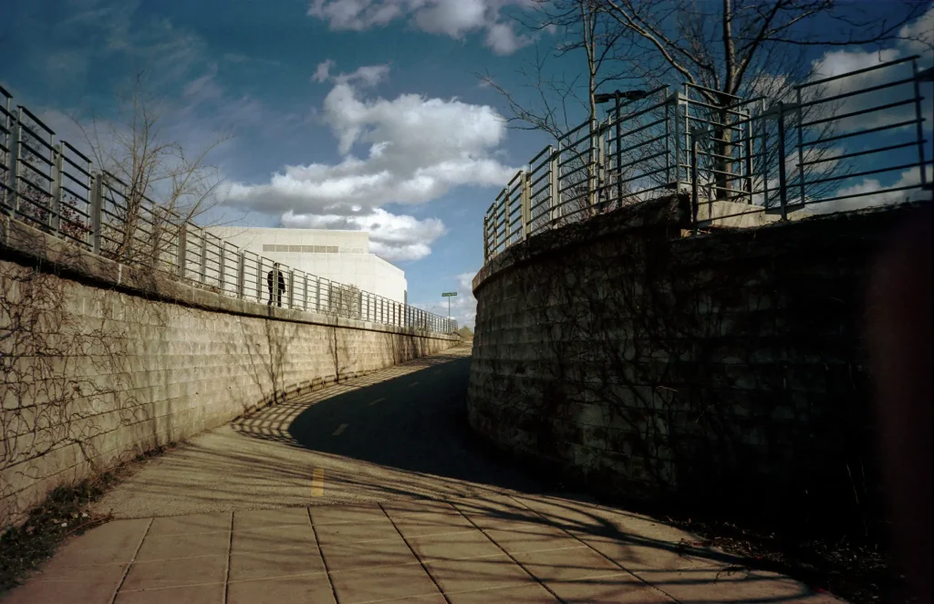 Photo of a ramp up to the Madison bike path on the UW-Madison campus.