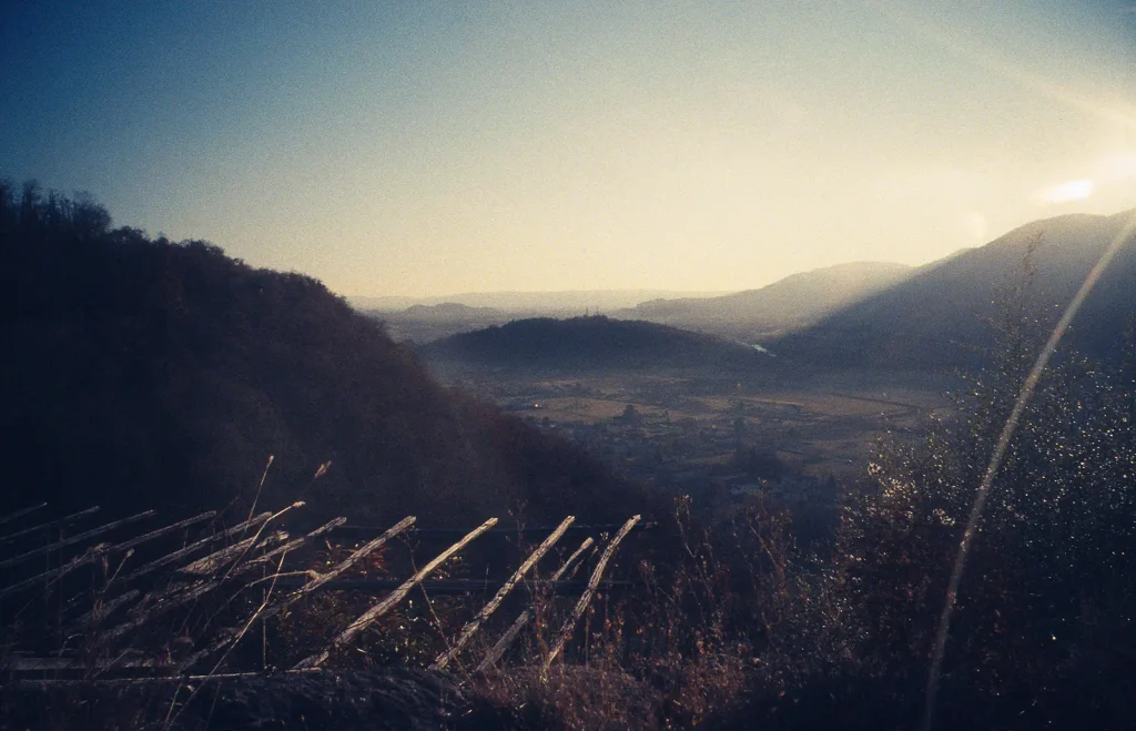 View of a valley at sunset