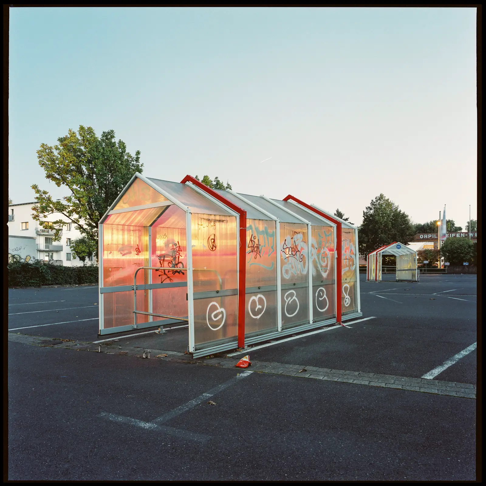 shopping trolley shelter on a supermarket's parking lot