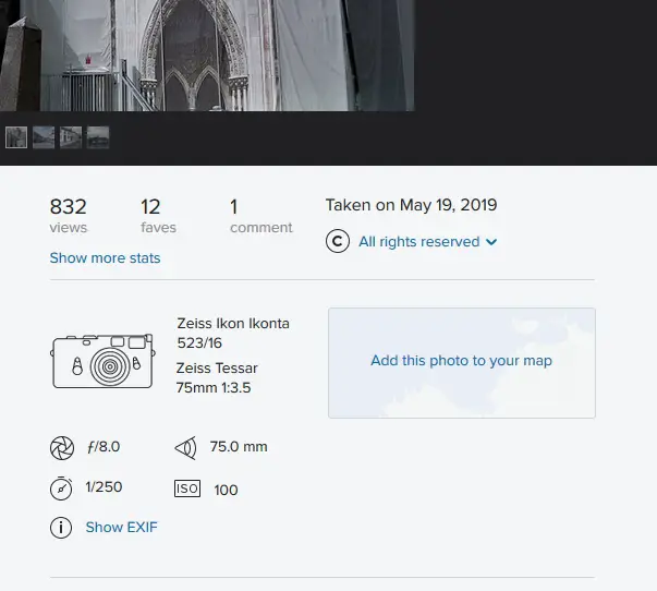 Exif meta data shown in Flickr