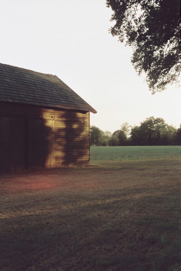Black shed with sunlight