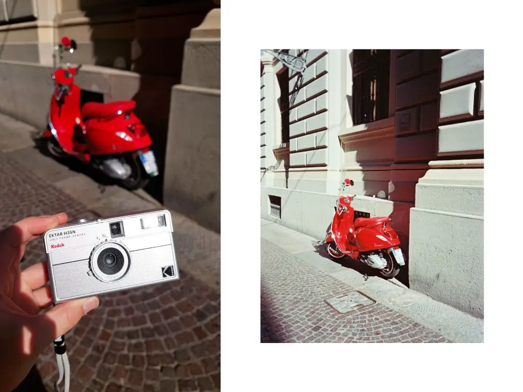 Kodak Ektar H35N in Bologna in front of red scooter