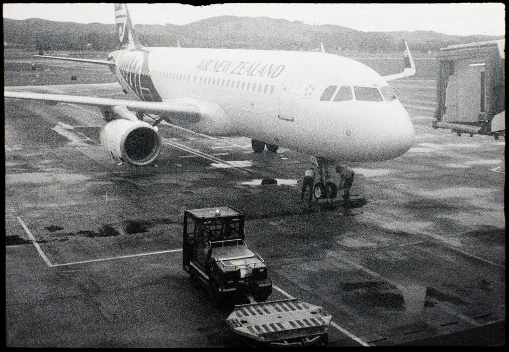 Dull weather shot of apron at Dunedin airport on Superpan.