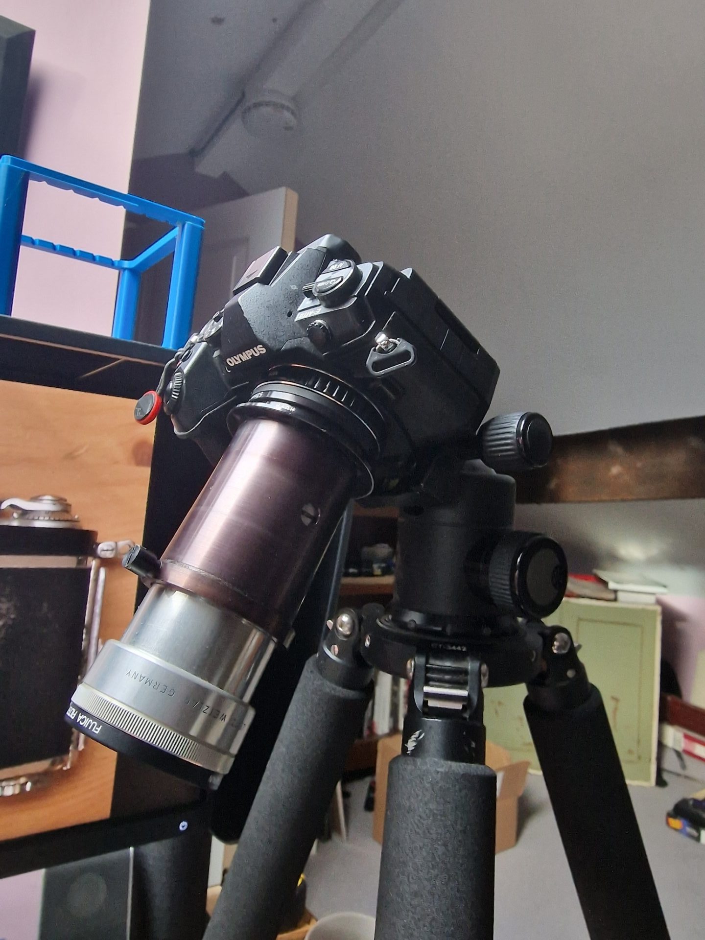Camera, tripod and adapted lens