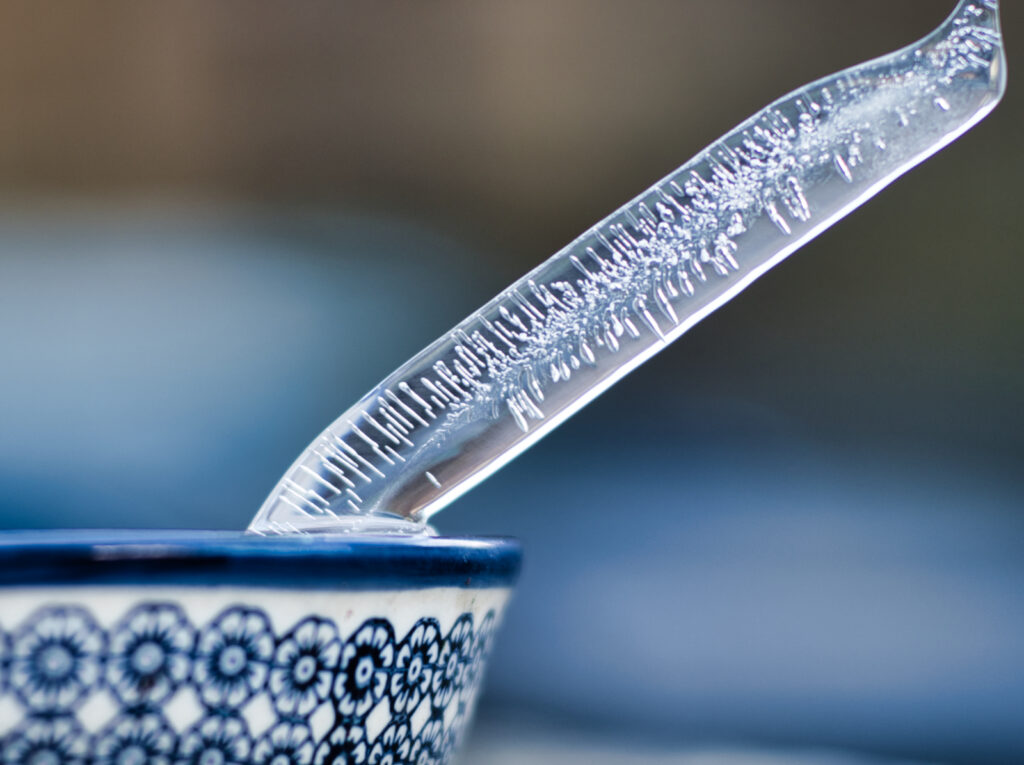 Ice forming from a dish