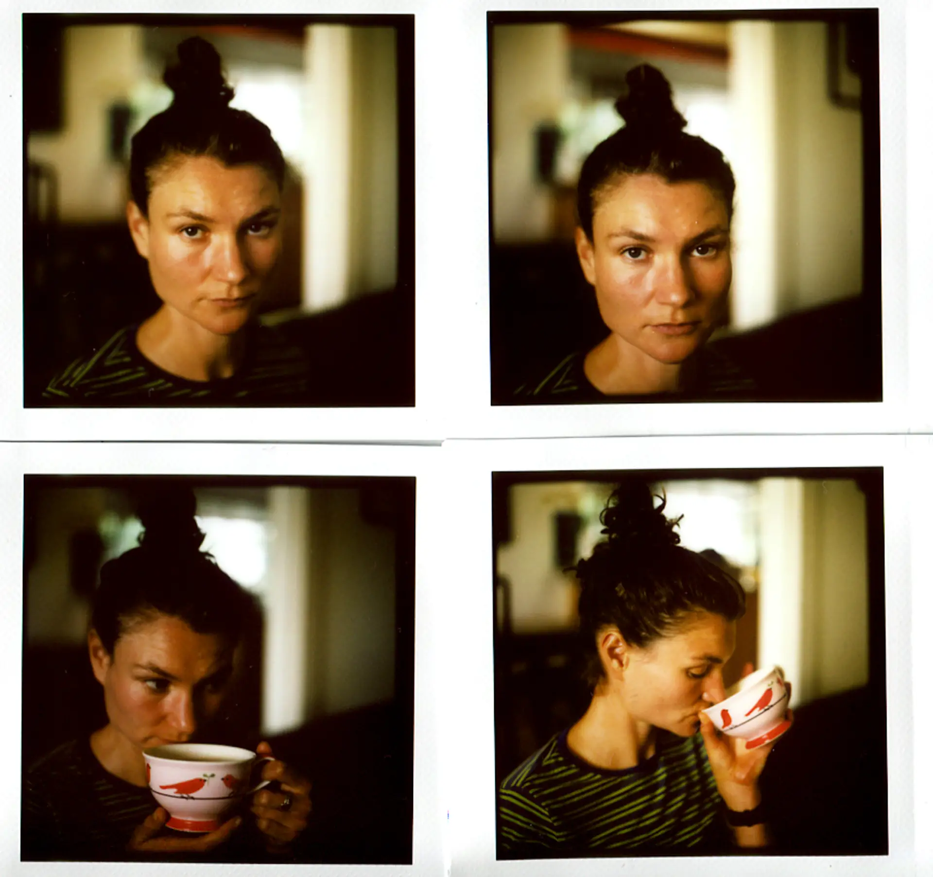 Four Polaroid Images of a Tea Drinker