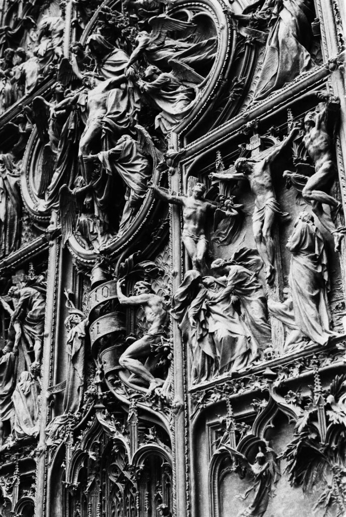 Detail of the door's intricate artwork