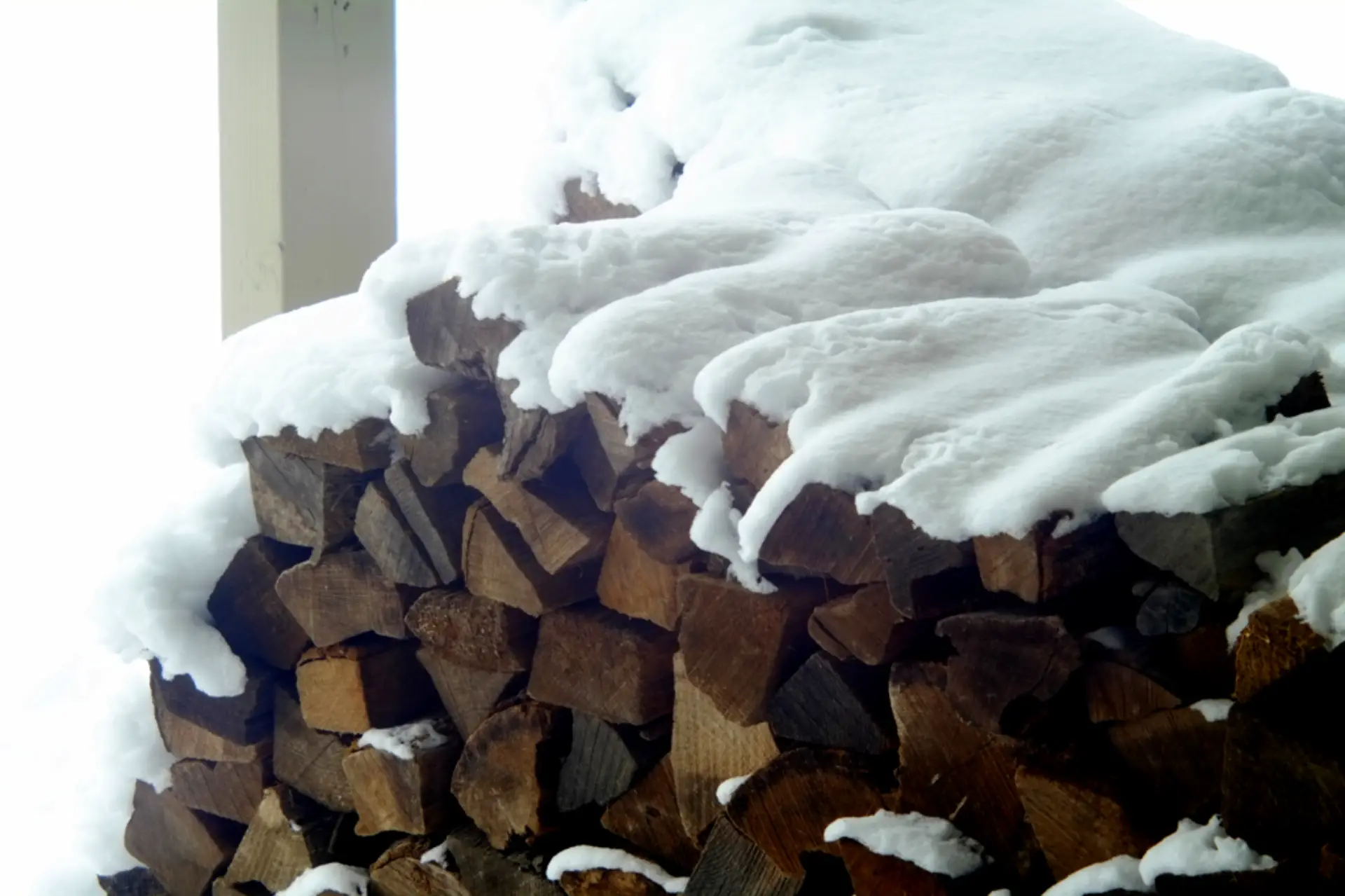 A snowy wood pile out back