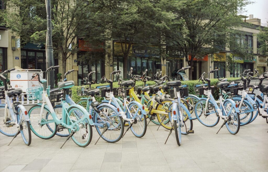 I have an obsession with photographing bicycles. This is a parking of different app based public bicycles in Hangzhou