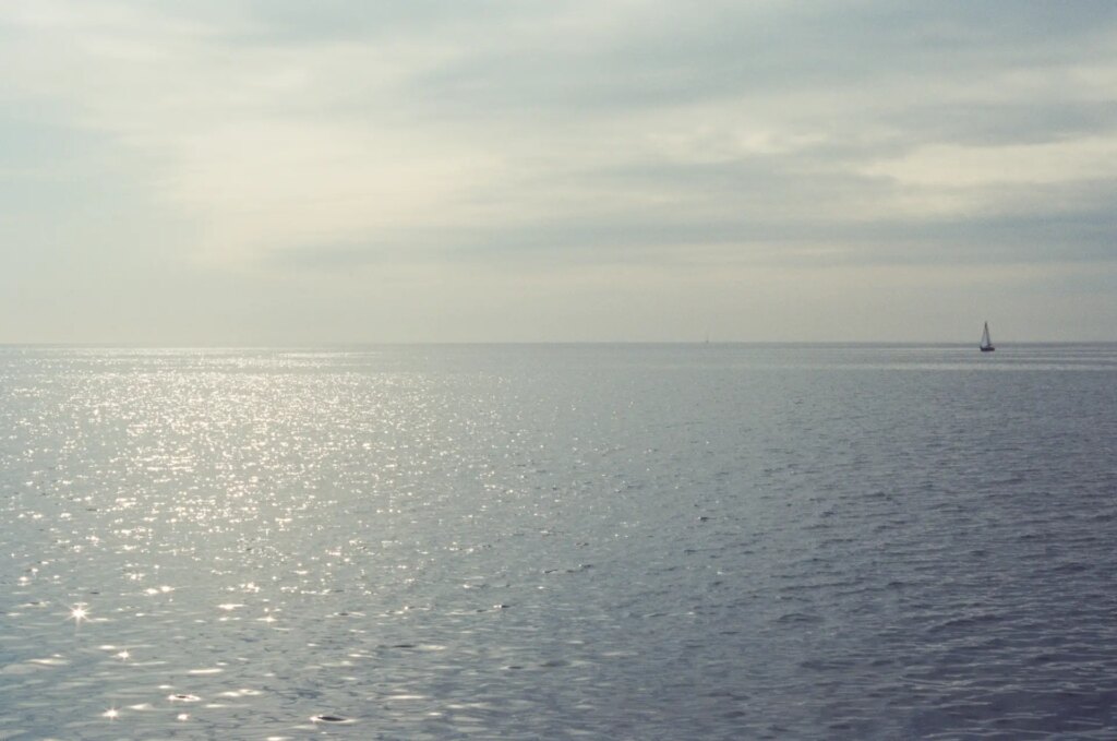 Lake view with a distant sailboat