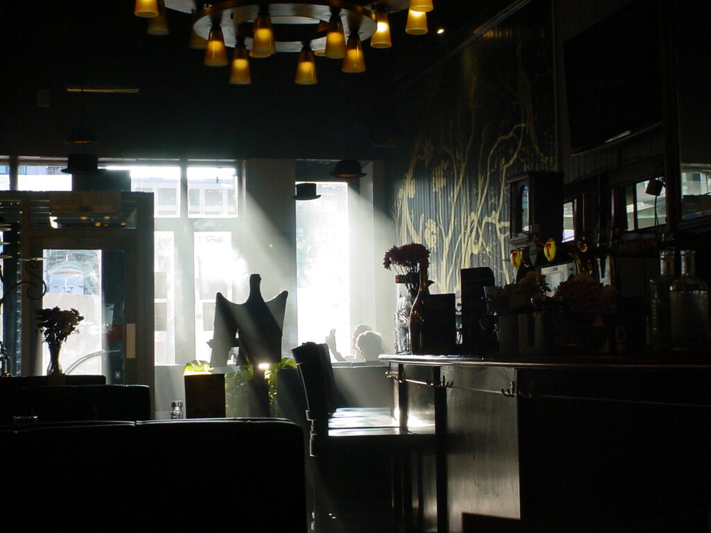 God rays in a smoky Glasgow restaurant