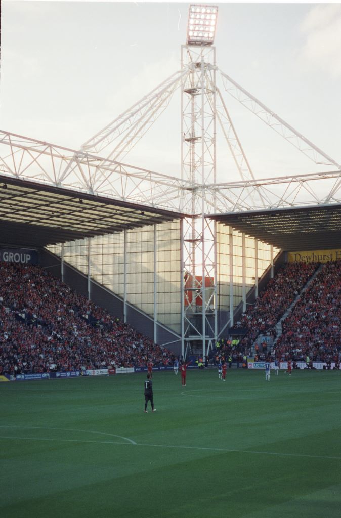 Alisson Becker in goal for Liverpool FC at Deepdale Stadium. Shot on Portra 800, Canon z155