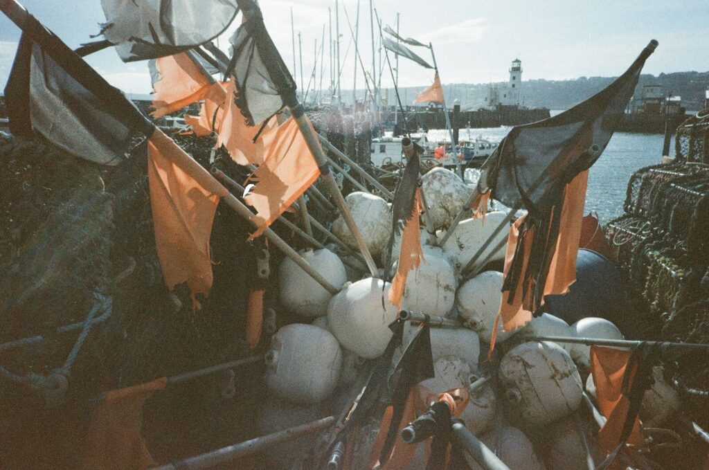 Fishing floats with flags