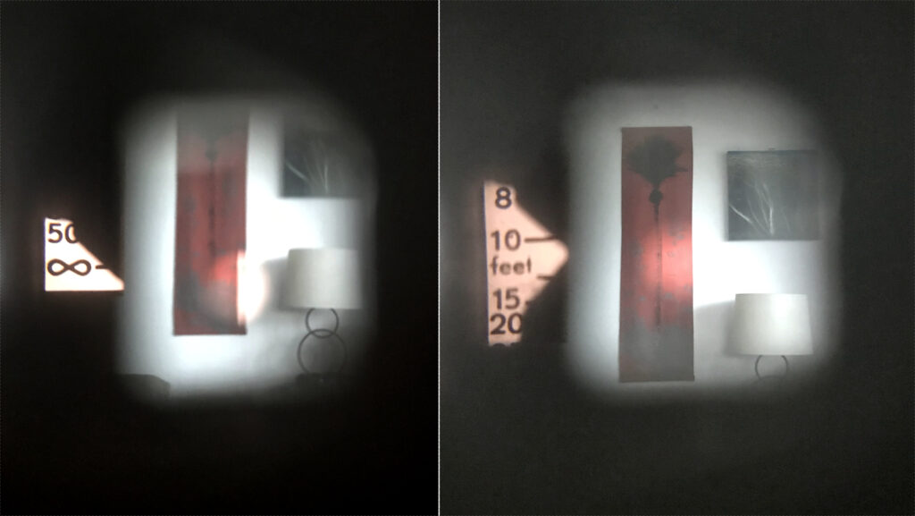 Views through Watameter eyepiece showing internal scale and alignment.