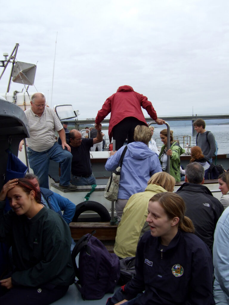 Finally climbing into out tour boat
