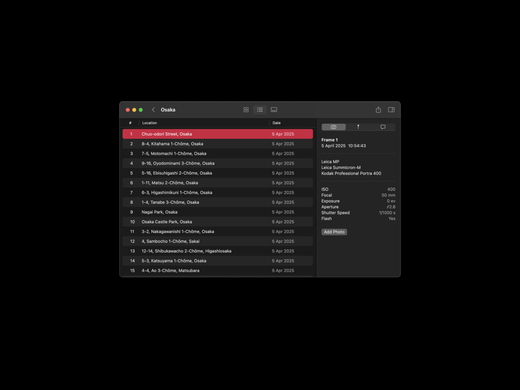 Frames macOS: List View