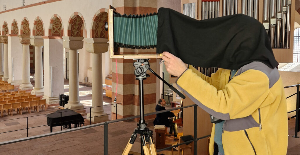 At work in UNESCO World Heritage site in Hildesheim, Germany
