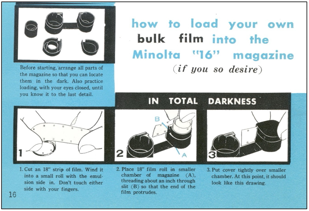 How to load a Minolta 16 film cassette in total darkness
