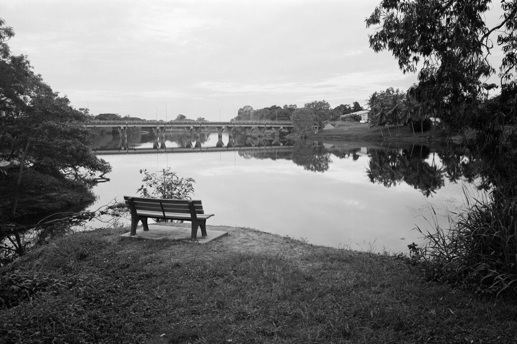 Park bench near river