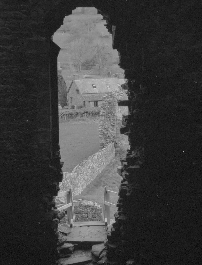 Tretower Castle and Court B&W photo