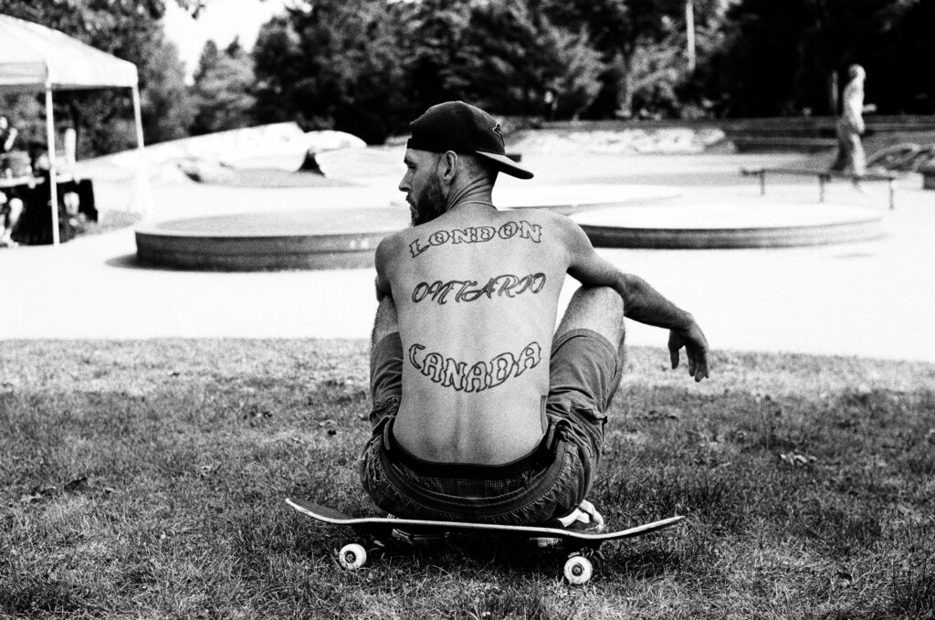 Skateboarder with tattoo