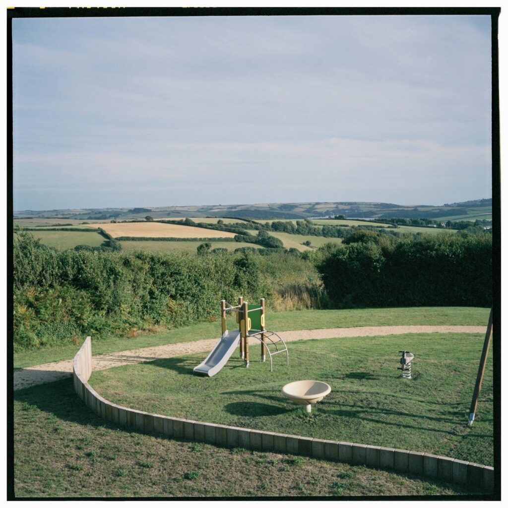 A playground situated atop the rolling hills of Devon