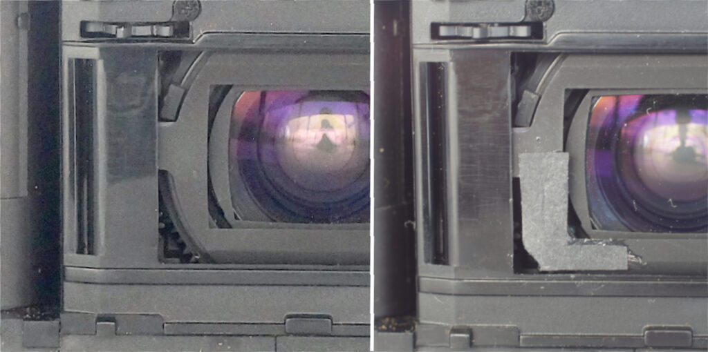 The masking to the area causing the leak before and after adding the mask.