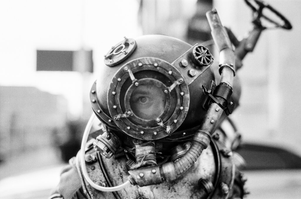 Man in deep sea diving costume