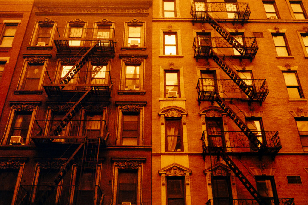 Fire escapes on the side of a building in New York