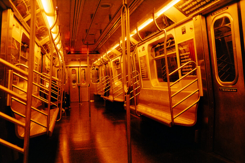 Inside a (remarkably empty!) subway train
